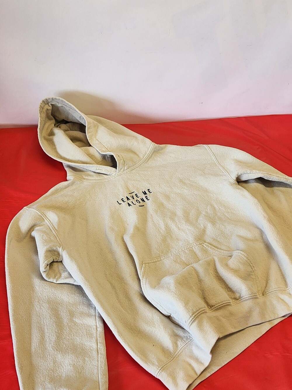 Gildan Leave Me Alone Embroidered Hoodie Cream Size S